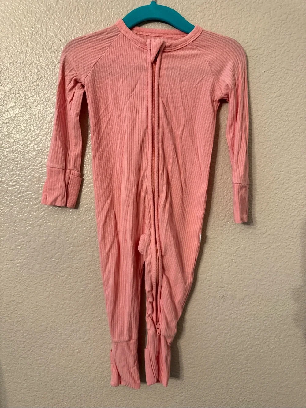 Little Sleepies Pink Ribbed Zipper Footie One-Piece